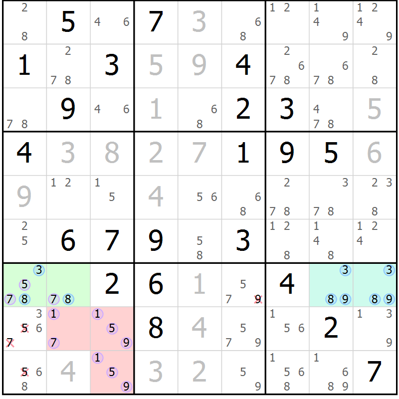 Position des candidats pour la solution de la Gr 78 page 81 du magazine de sudoku Maestro n° 101