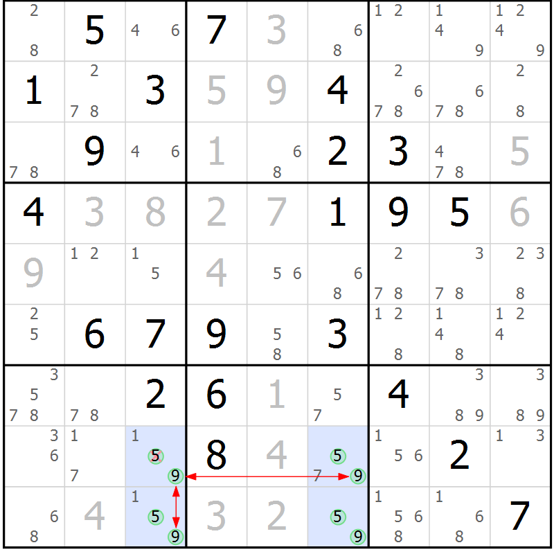 Position des candidats pour la solution de la Gr 78 page 81 du magazine de sudoku Maestro n° 101