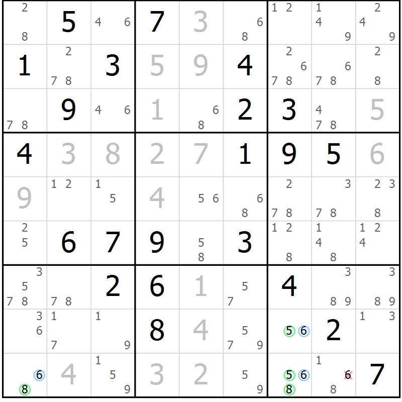 Position des candidats pour la solution de la Gr 78 page 81 du magazine de sudoku Maestro n° 101