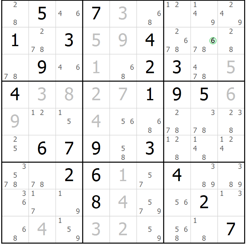Position des candidats pour la solution de la Gr 78 page 81 du magazine de sudoku Maestro n° 101