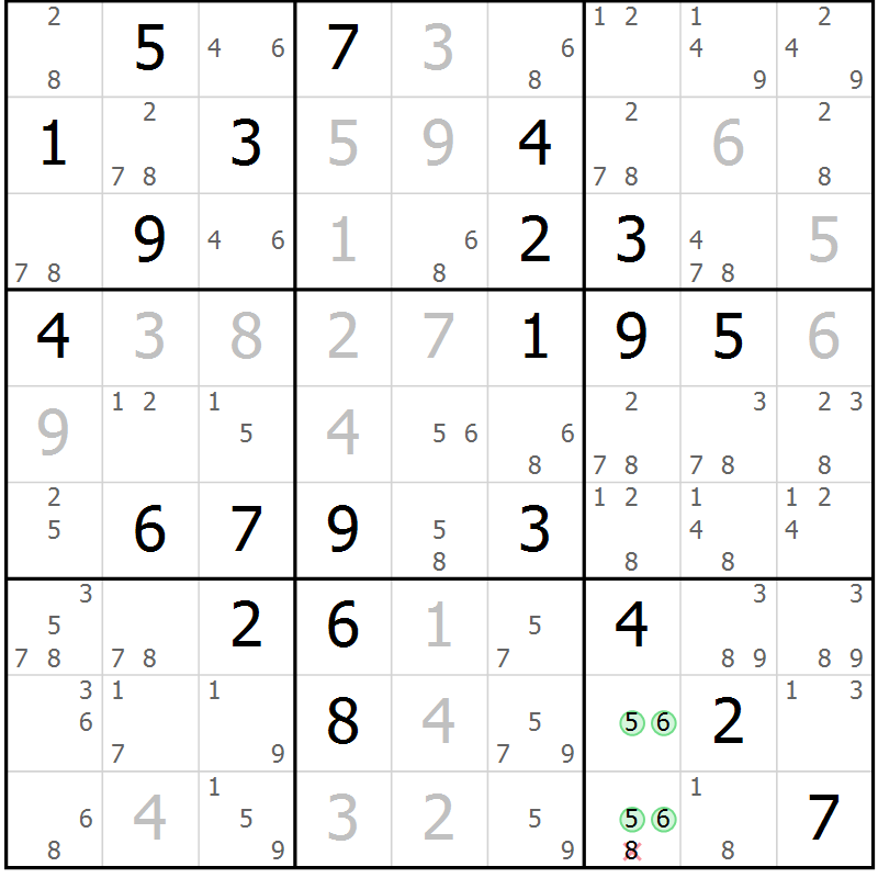 Position des candidats pour la solution de la Gr 78 page 81 du magazine de sudoku Maestro n° 101