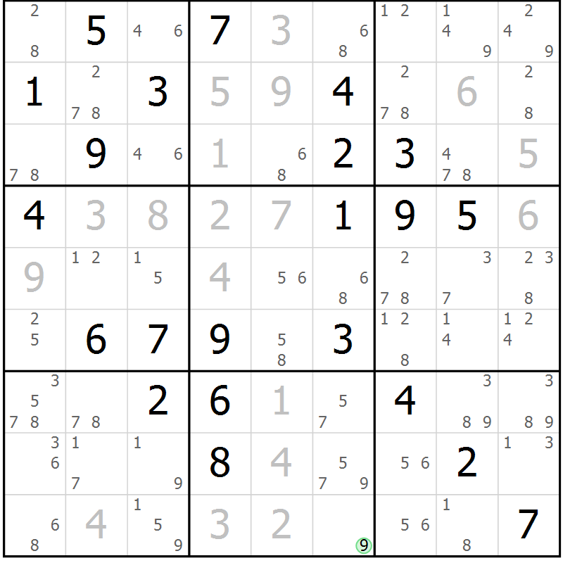 Position des candidats pour la solution de la Gr 78 page 81 du magazine de sudoku Maestro n° 101