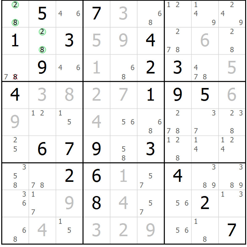 Position des candidats pour la solution de la Gr 78 page 81 du magazine de sudoku Maestro n° 101