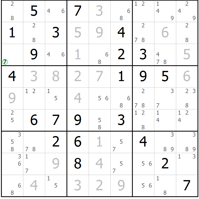 Position des candidats pour la solution de la Gr 78 page 81 du magazine de sudoku Maestro n° 101