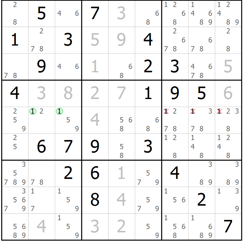 Position des candidats pour la solution de la Gr 78 page 81 du magazine de sudoku Maestro n° 101