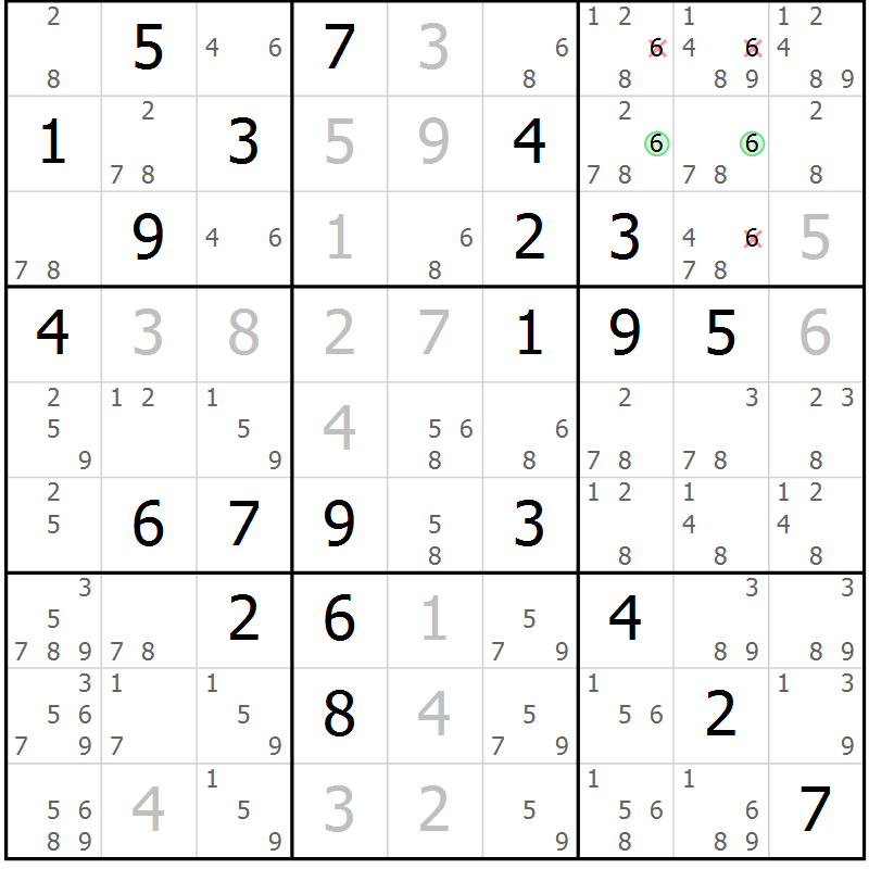 Position des candidats pour la solution de la Gr 78 page 81 du magazine de sudoku Maestro n° 101