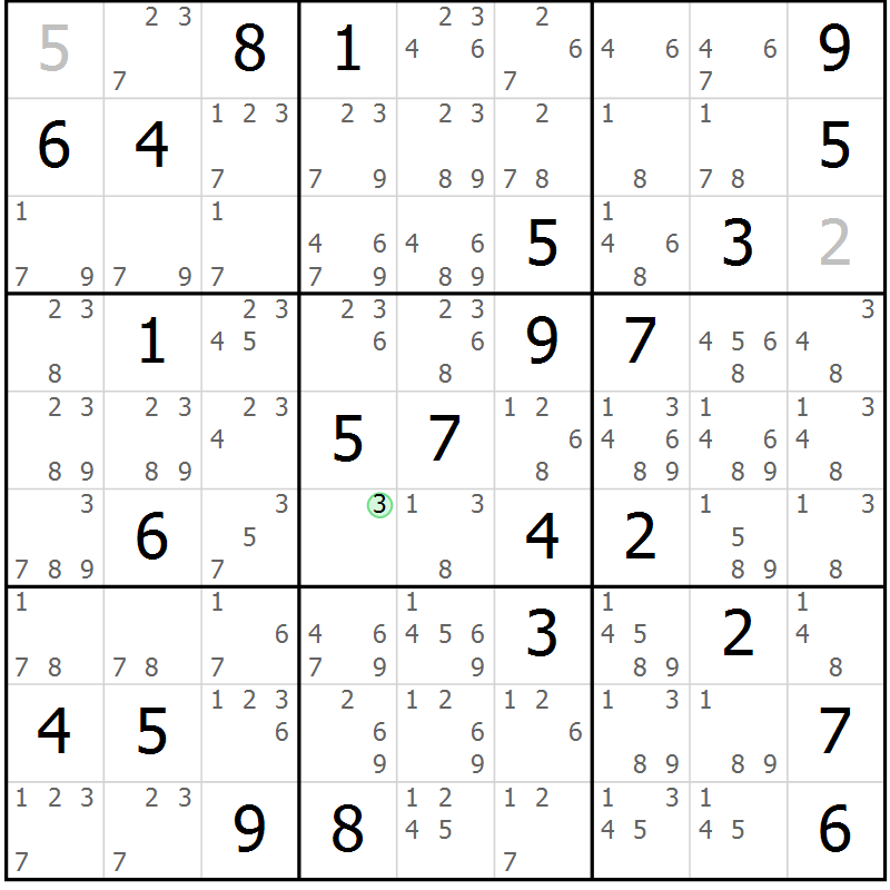 Position des candidats pour la solution de la Gr 79 page 82 du magazine de sudoku Maestro n° 101
