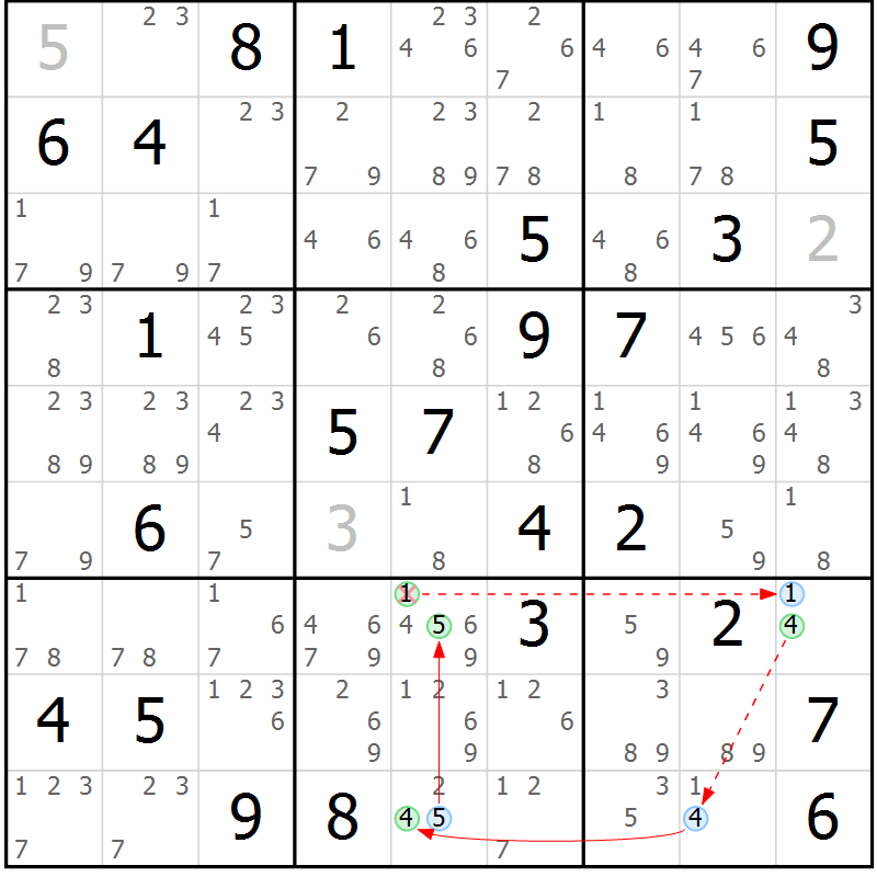 Position des candidats pour la solution de la Gr 79 page 82 du magazine de sudoku Maestro n° 101