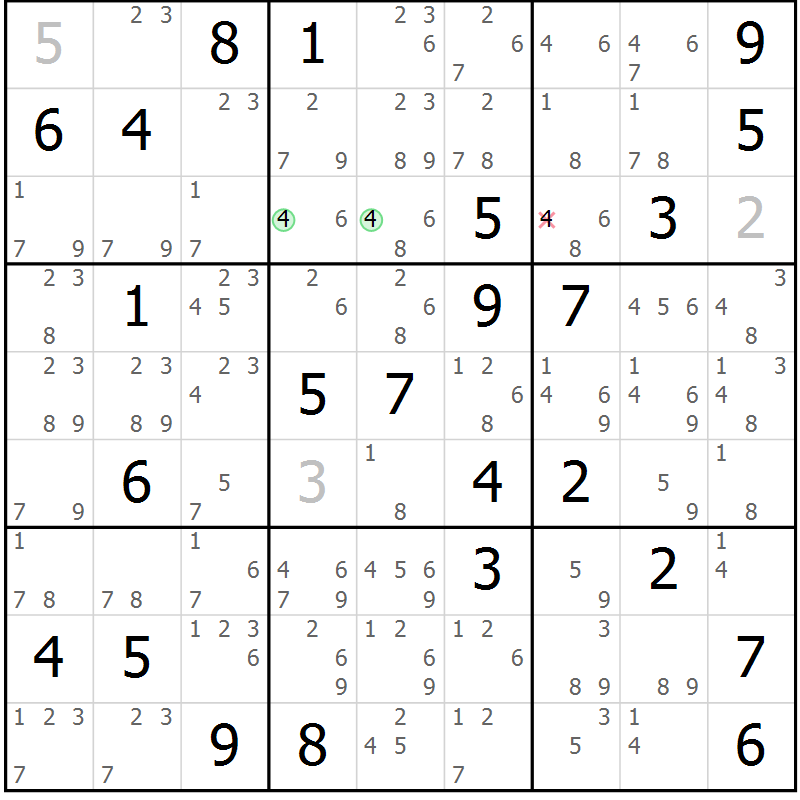 Position des candidats pour la solution de la Gr 79 page 82 du magazine de sudoku Maestro n° 101