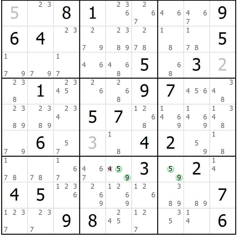 Position des candidats pour la solution de la Gr 79 page 82 du magazine de sudoku Maestro n° 101