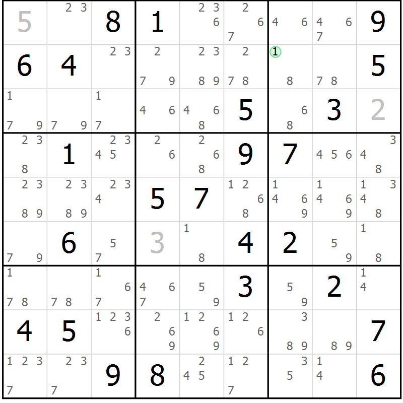 Position des candidats pour la solution de la Gr 79 page 82 du magazine de sudoku Maestro n° 101