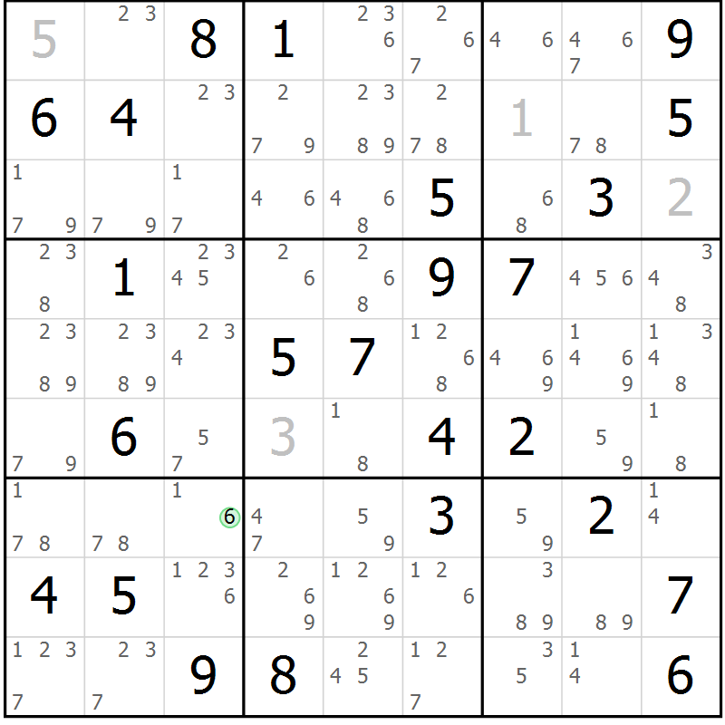 Position des candidats pour la solution de la Gr 79 page 82 du magazine de sudoku Maestro n° 101