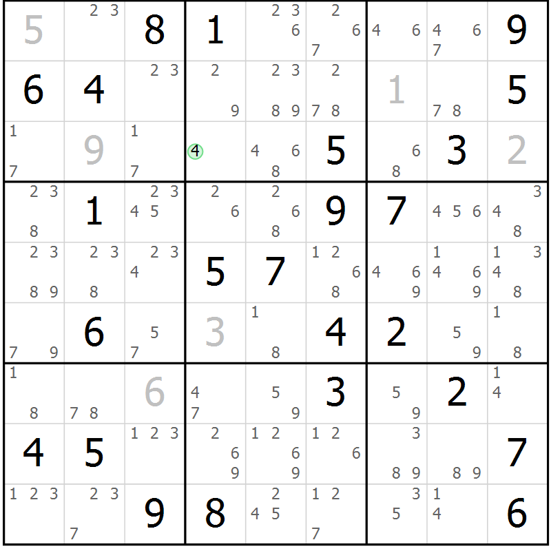 Position des candidats pour la solution de la Gr 79 page 82 du magazine de sudoku Maestro n° 101