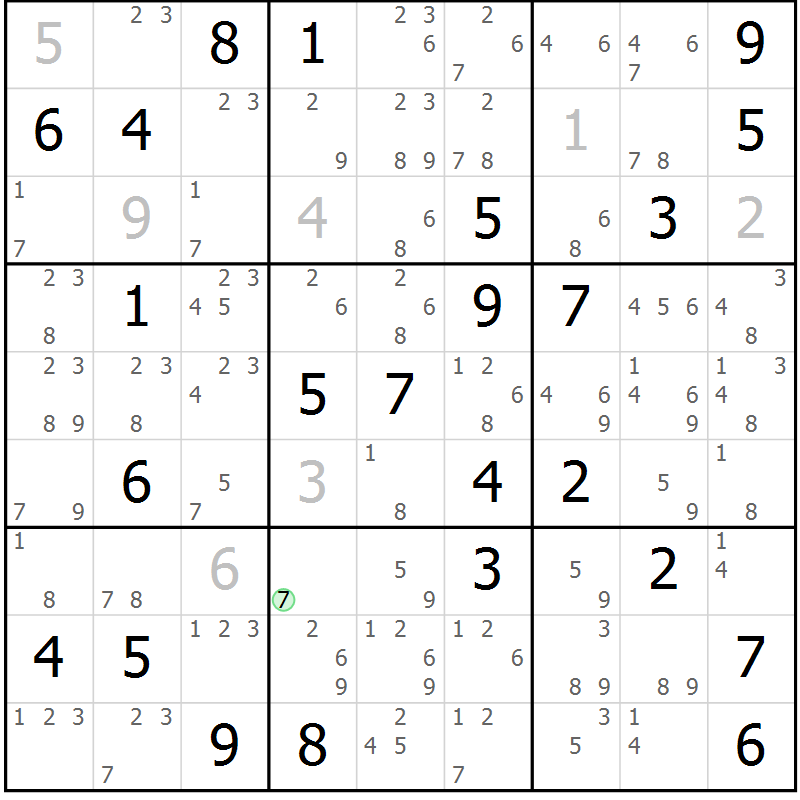 Position des candidats pour la solution de la Gr 79 page 82 du magazine de sudoku Maestro n° 101
