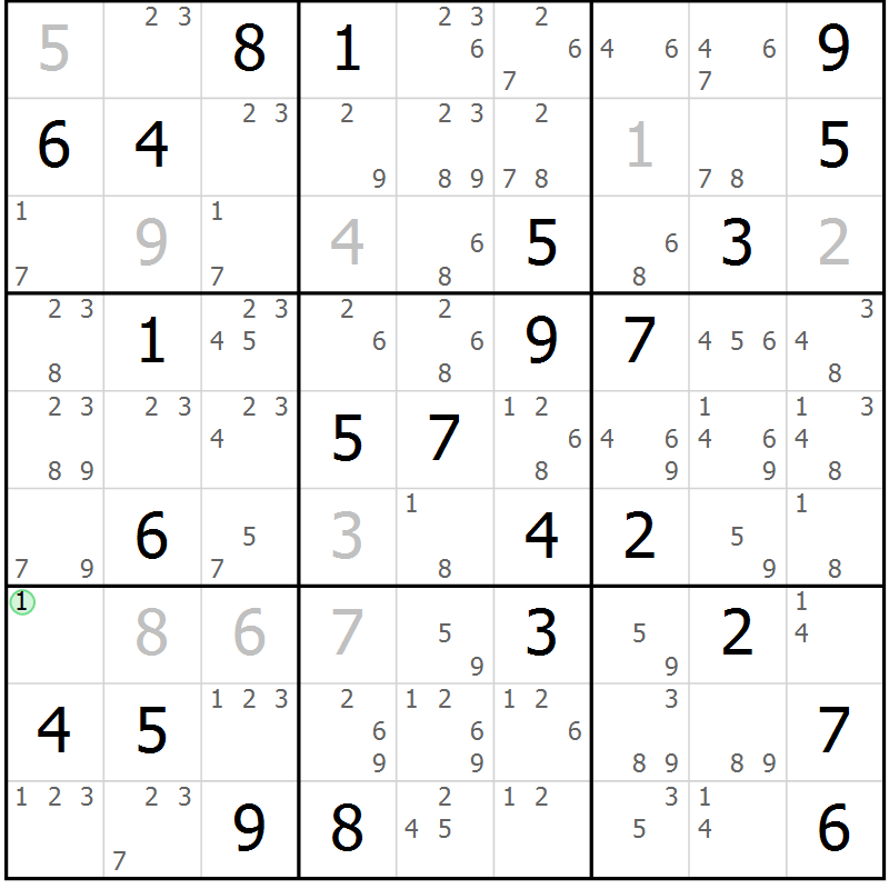 Position des candidats pour la solution de la Gr 79 page 82 du magazine de sudoku Maestro n° 101