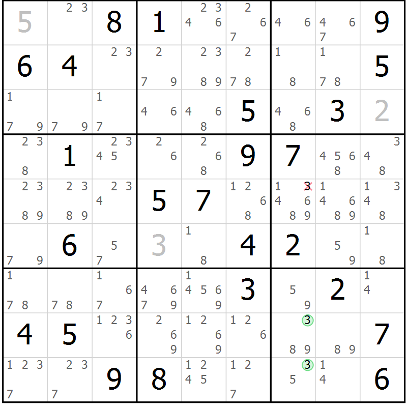 Position des candidats pour la solution de la Gr 79 page 82 du magazine de sudoku Maestro n° 101