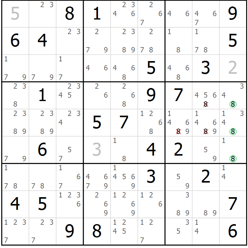Position des candidats pour la solution de la Gr 79 page 82 du magazine de sudoku Maestro n° 101
