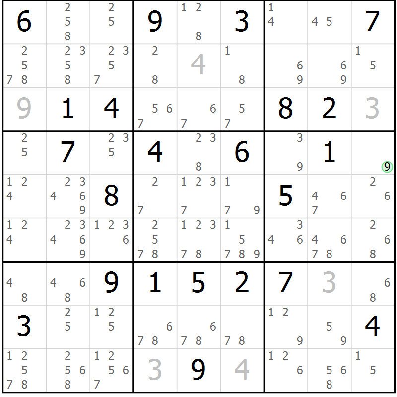 Position des candidats pour la solution de la Gr 8 page 11 du magazine de sudoku Maestro n° 101