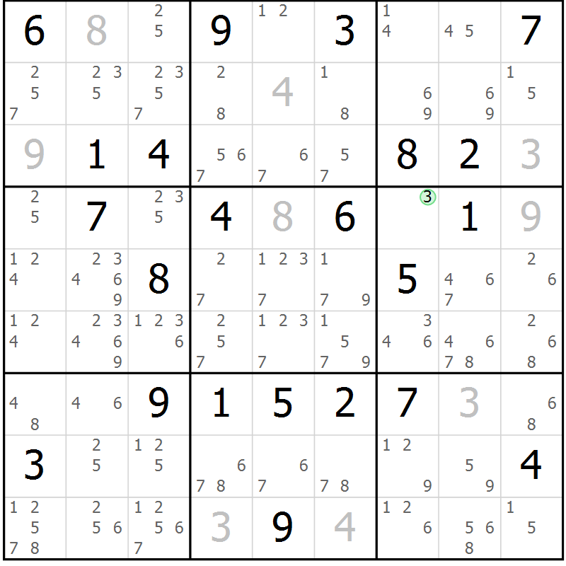 Position des candidats pour la solution de la Gr 8 page 11 du magazine de sudoku Maestro n° 101