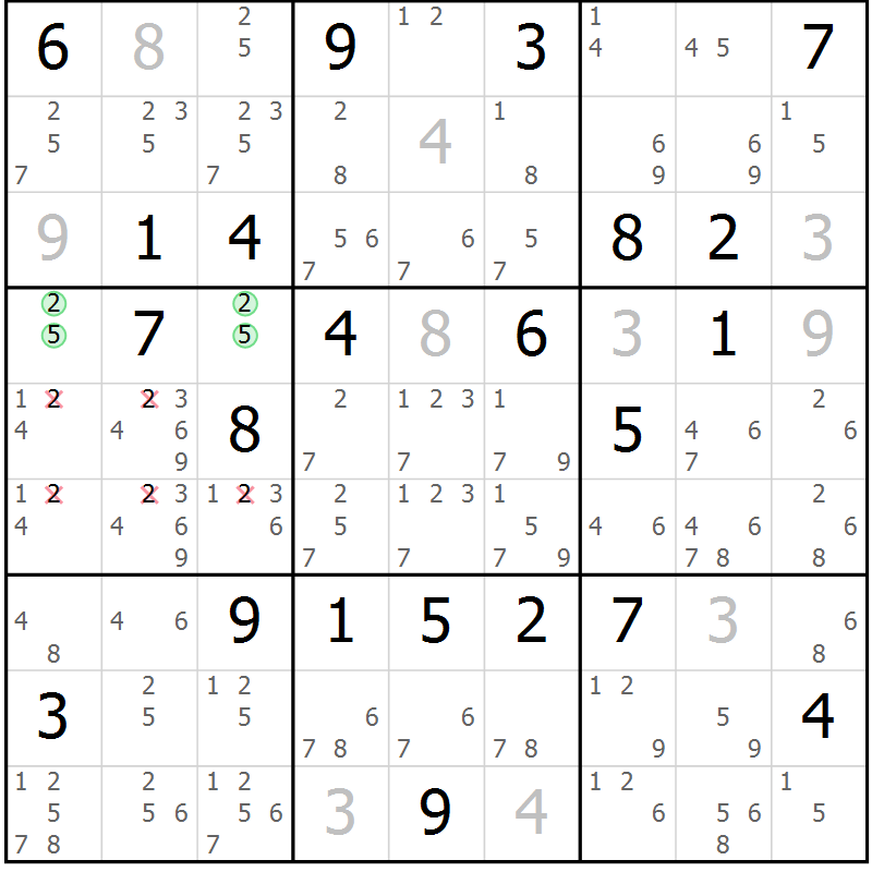 Position des candidats pour la solution de la Gr 8 page 11 du magazine de sudoku Maestro n° 101
