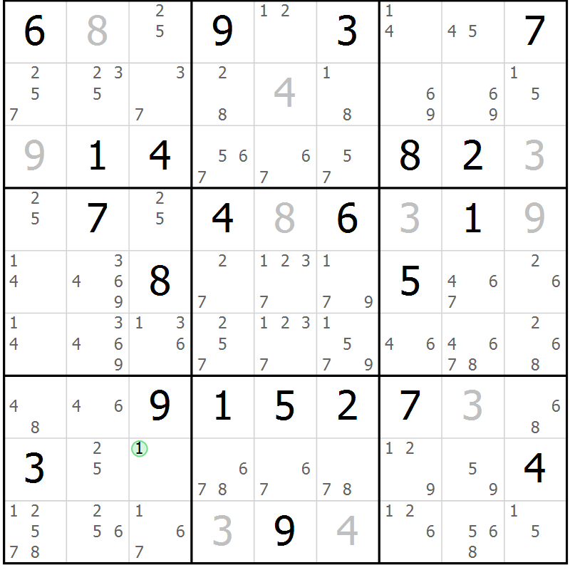 Position des candidats pour la solution de la Gr 8 page 11 du magazine de sudoku Maestro n° 101