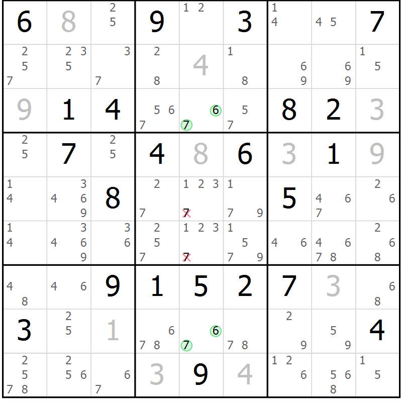 Position des candidats pour la solution de la Gr 8 page 11 du magazine de sudoku Maestro n° 101