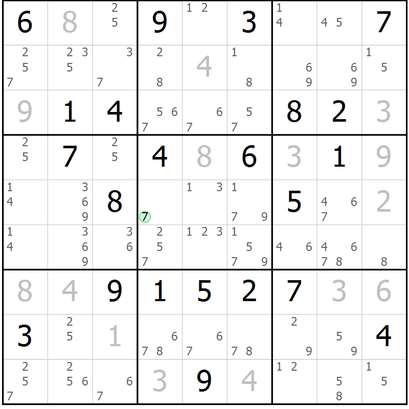 Position des candidats pour la solution de la Gr 8 page 11 du magazine de sudoku Maestro n° 101