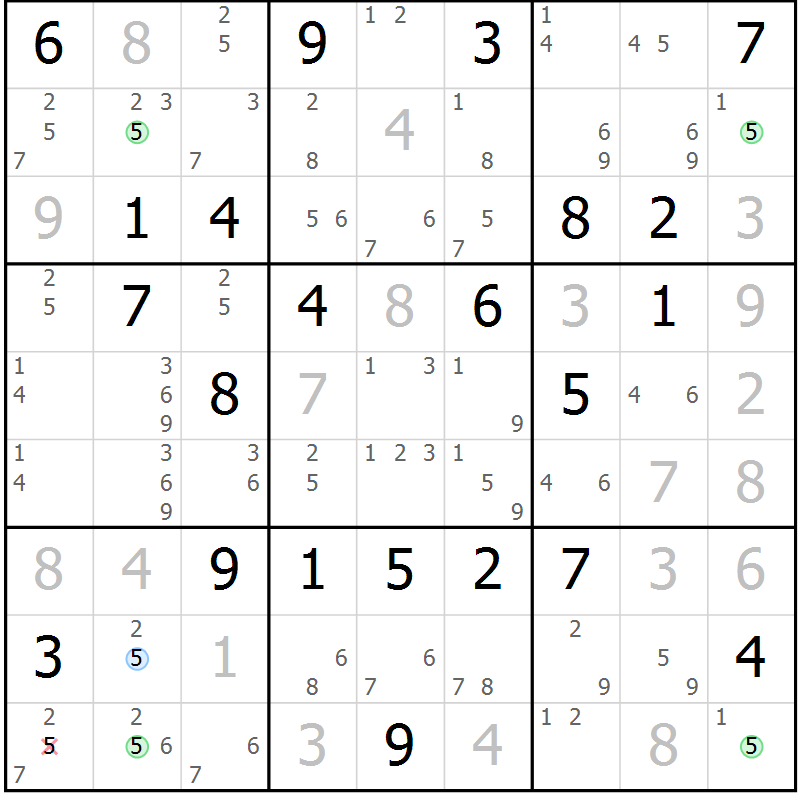 Position des candidats pour la solution de la Gr 8 page 11 du magazine de sudoku Maestro n° 101