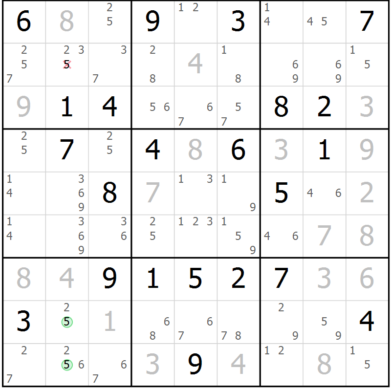 Position des candidats pour la solution de la Gr 8 page 11 du magazine de sudoku Maestro n° 101
