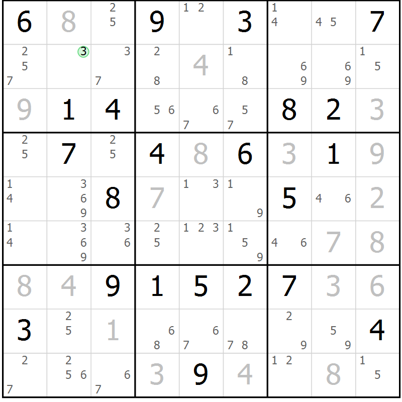 Position des candidats pour la solution de la Gr 8 page 11 du magazine de sudoku Maestro n° 101