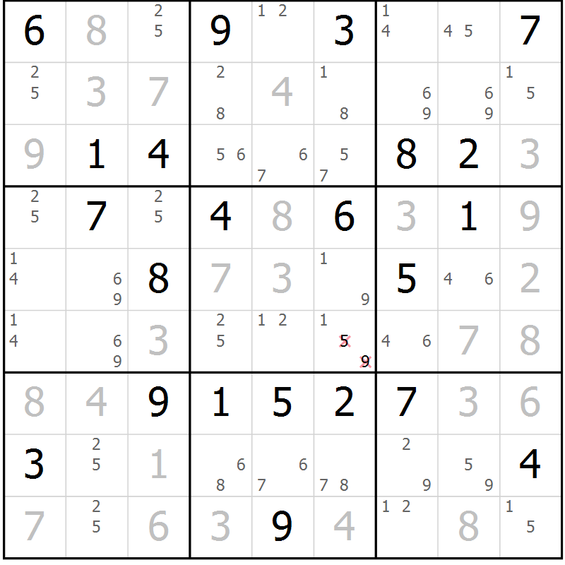 Position des candidats pour la solution de la Gr 8 page 11 du magazine de sudoku Maestro n° 101