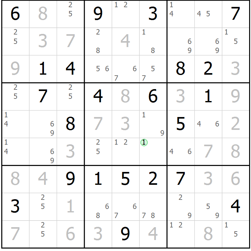 Position des candidats pour la solution de la Gr 8 page 11 du magazine de sudoku Maestro n° 101