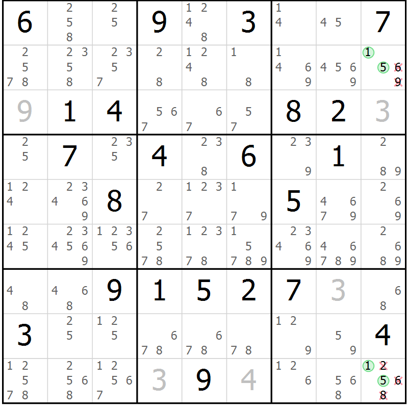 Position des candidats pour la solution de la Gr 8 page 11 du magazine de sudoku Maestro n° 101