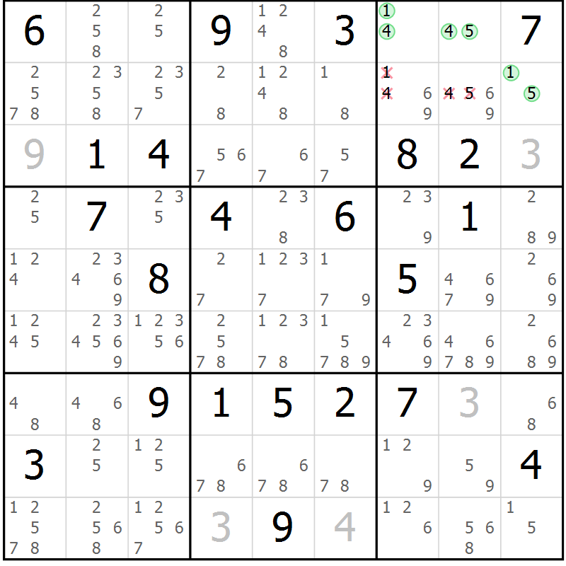Position des candidats pour la solution de la Gr 8 page 11 du magazine de sudoku Maestro n° 101