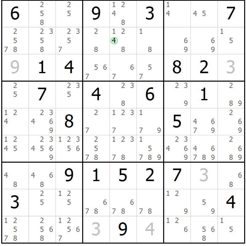 Position des candidats pour la solution de la Gr 8 page 11 du magazine de sudoku Maestro n° 101