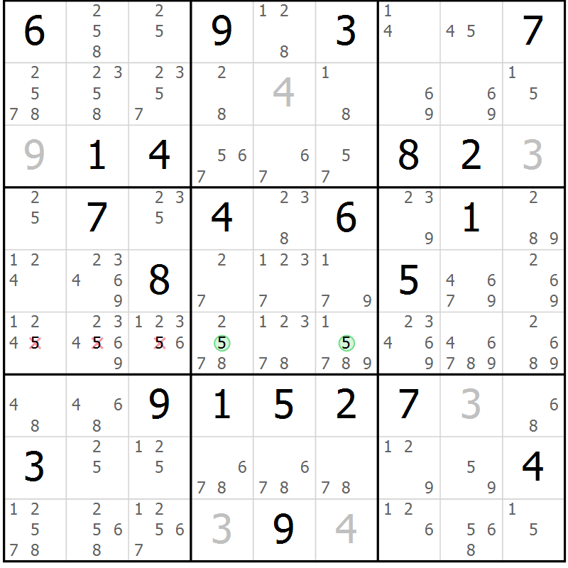 Position des candidats pour la solution de la Gr 8 page 11 du magazine de sudoku Maestro n° 101