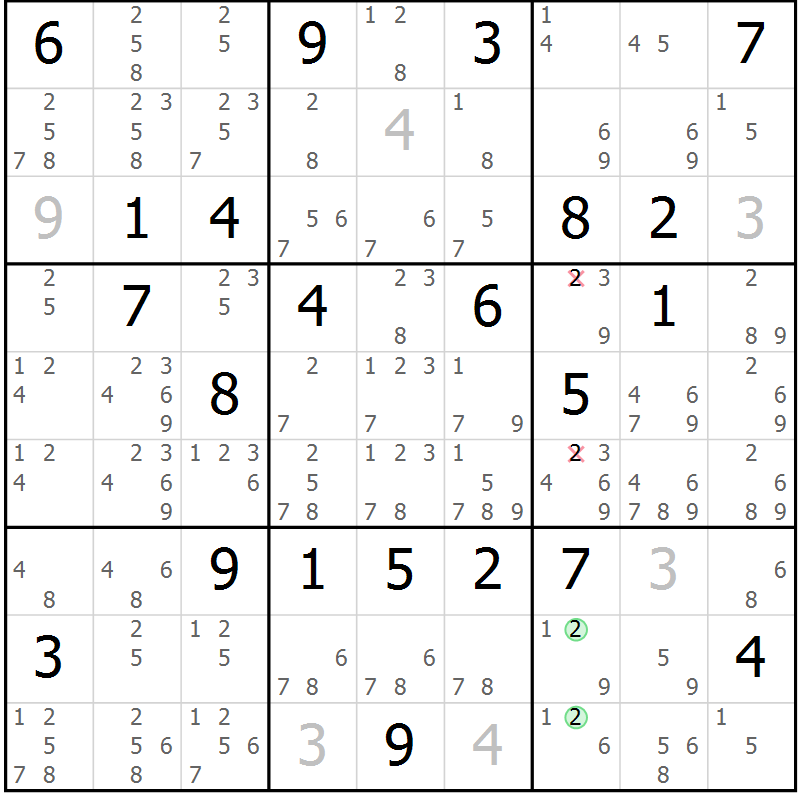 Position des candidats pour la solution de la Gr 8 page 11 du magazine de sudoku Maestro n° 101