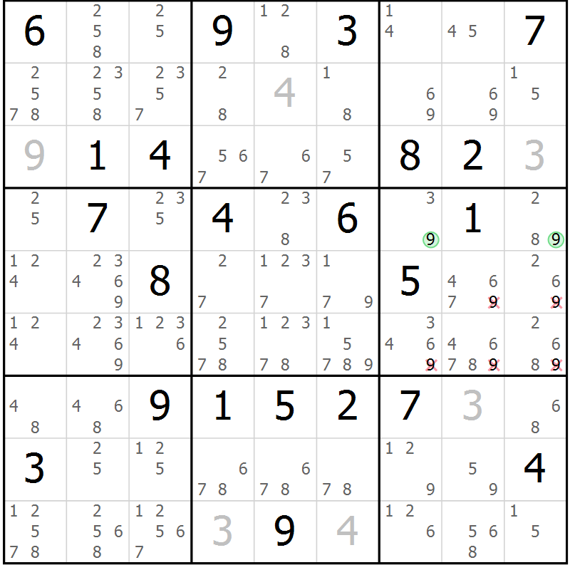 Position des candidats pour la solution de la Gr 8 page 11 du magazine de sudoku Maestro n° 101