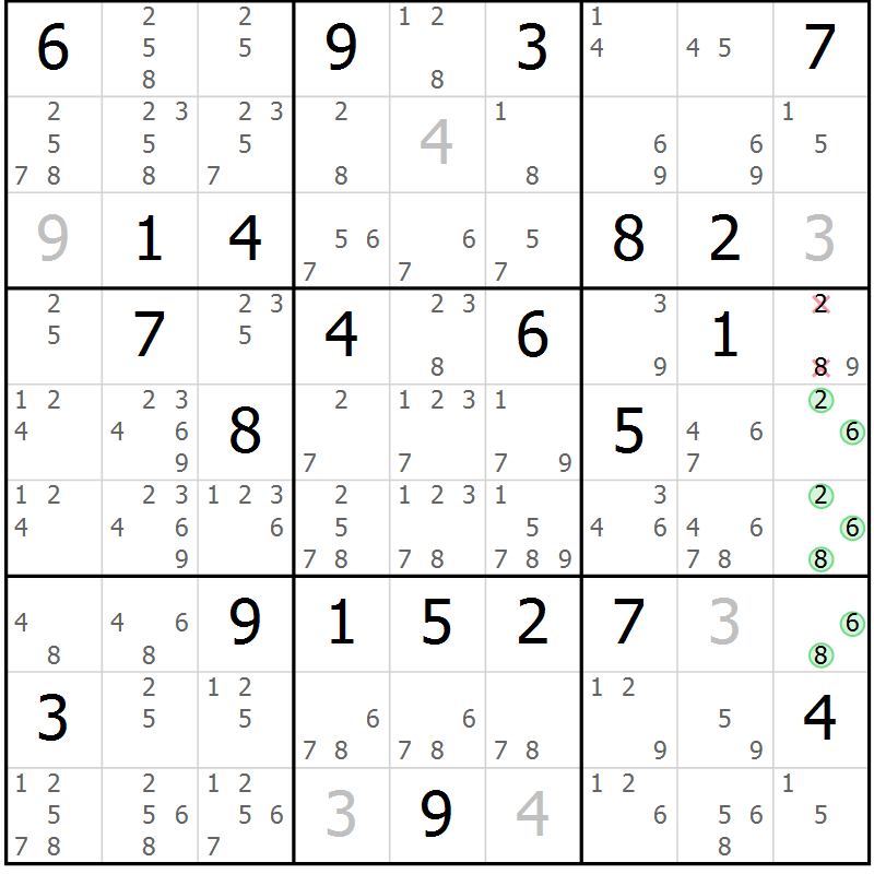 Position des candidats pour la solution de la Gr 8 page 11 du magazine de sudoku Maestro n° 101