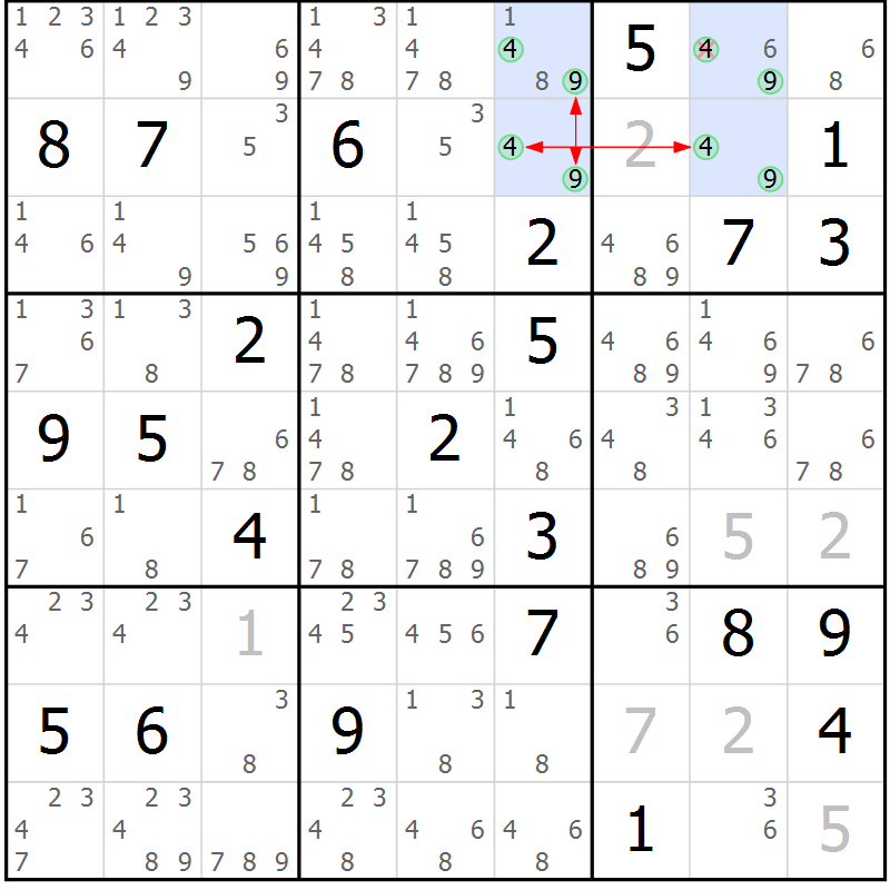 Position des candidats pour la solution de la Gr 80 page 83 du magazine de sudoku Maestro n° 101