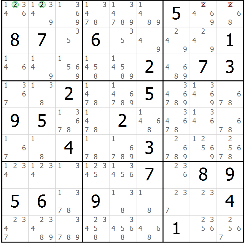 Position des candidats pour la solution de la Gr 80 page 83 du magazine de sudoku Maestro n° 101