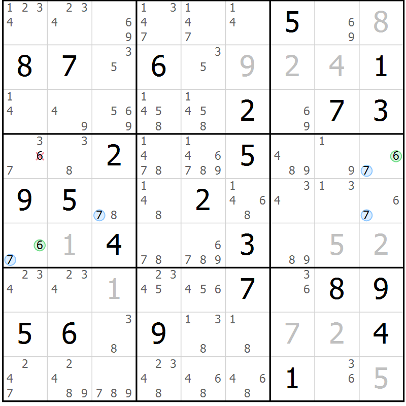 Position des candidats pour la solution de la Gr 80 page 83 du magazine de sudoku Maestro n° 101