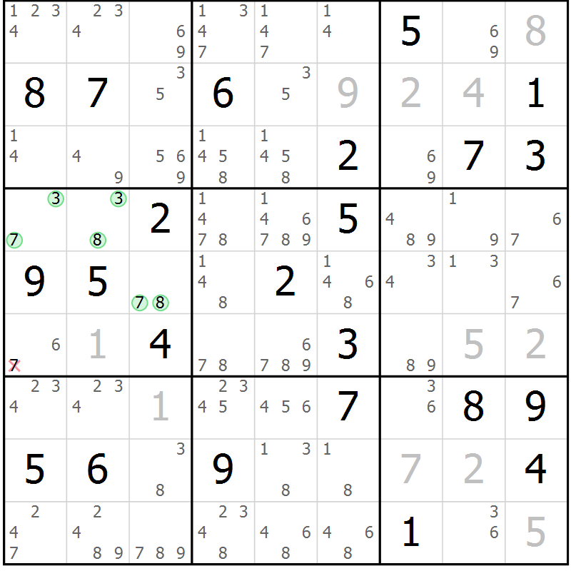 Position des candidats pour la solution de la Gr 80 page 83 du magazine de sudoku Maestro n° 101