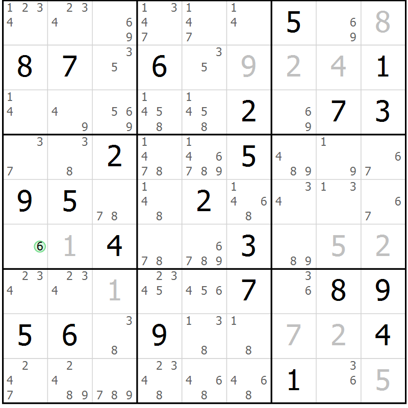 Position des candidats pour la solution de la Gr 80 page 83 du magazine de sudoku Maestro n° 101
