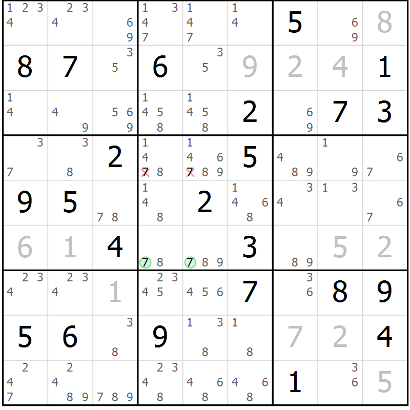 Position des candidats pour la solution de la Gr 80 page 83 du magazine de sudoku Maestro n° 101