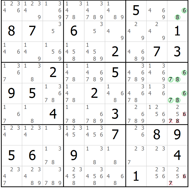 Position des candidats pour la solution de la Gr 80 page 83 du magazine de sudoku Maestro n° 101