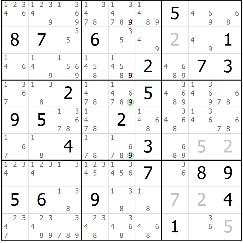 Position des candidats pour la solution de la Gr 80 page 83 du magazine de sudoku Maestro n° 101