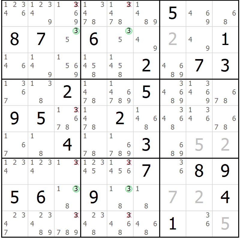 Position des candidats pour la solution de la Gr 80 page 83 du magazine de sudoku Maestro n° 101