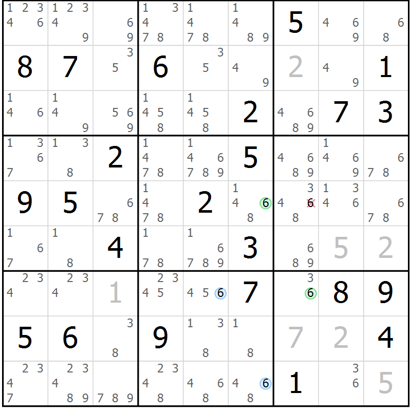 Position des candidats pour la solution de la Gr 80 page 83 du magazine de sudoku Maestro n° 101