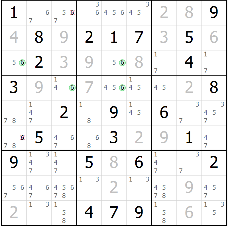 Position des candidats pour la solution de la Gr 81 page 84 du magazine de sudoku Maestro n° 101